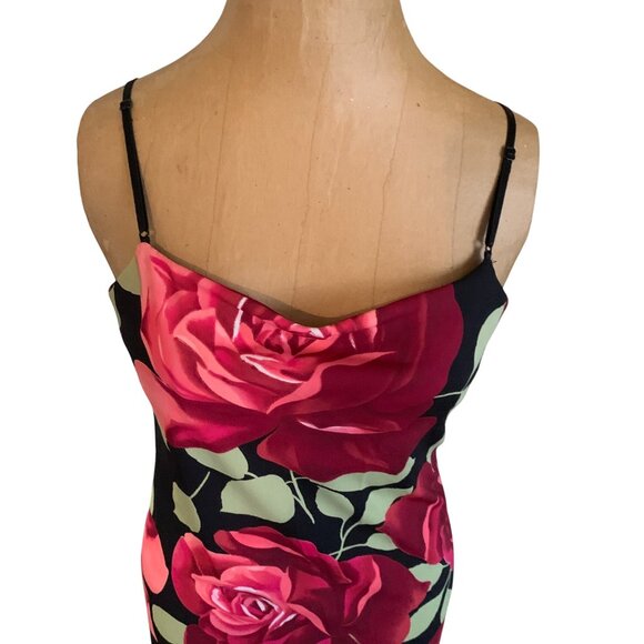 VTG Dress Y2K High-Low MIDI Spaghetti Strap Black Red Floral Sz M Goth Grunge - Picture 12 of 16